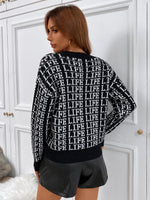 Letter Pattern Drop Shoulder Cardigan
