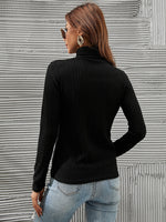 Turtle Neck Ribbed Knit Tee