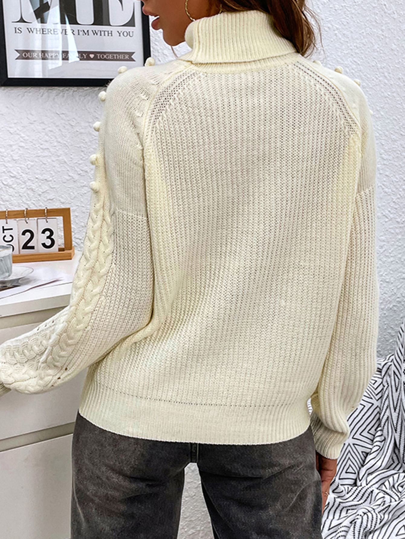 Turtleneck Cable Knit Raglan Sleeve Sweater