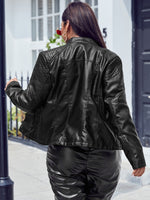 Plus Zip Up PU Leather Moto Jacket