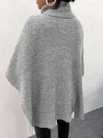 Turtleneck Ribbed Knit Poncho Without Belt