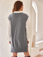 Sleeveless Split High Low Hem Sweater Dress Without Belt & Blouse