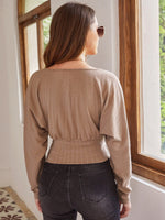Ribbed Knit Surplice Neck Tee