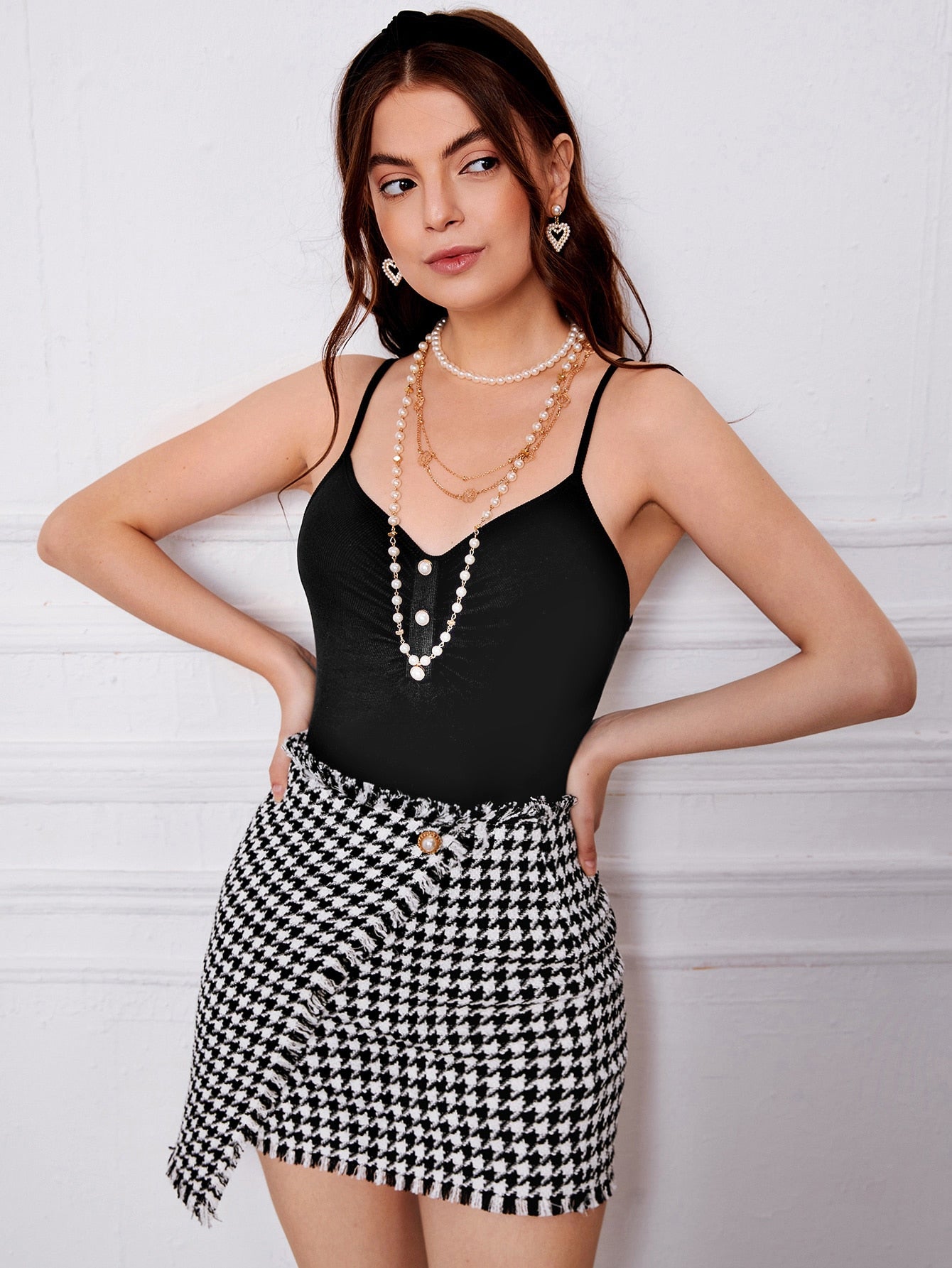 Button Detail Ruched Cami Bodysuit