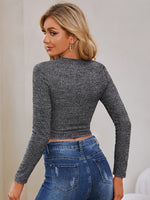Marled Knit Drawstring Ruched Crop Tee