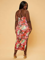 Plus Allover Print Split Thigh Cami Dress