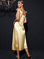 Satin Solid Bow-shoulder Night Dress