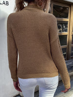 Cable Knit Mock Neck Drop Shoulder Sweater