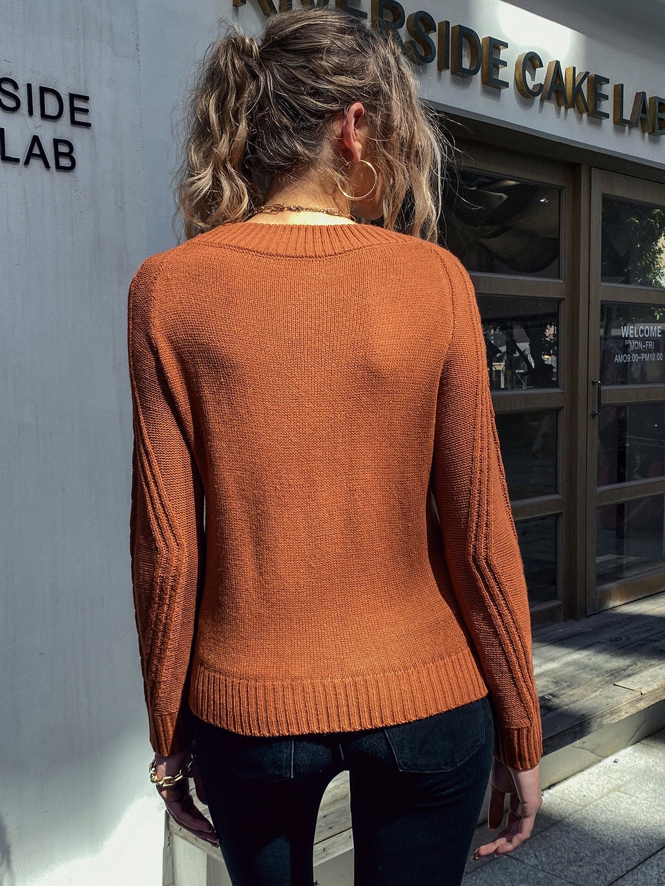 Raglan Sleeve Cable Knit Sweater