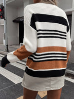 Striped Pattern Colorblock Drop Shoulder Sweater