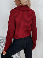 Cowl Neck Drop Shoulder Crop Sweater
