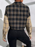 Plaid Drop Shoulder Colorblock Blouse