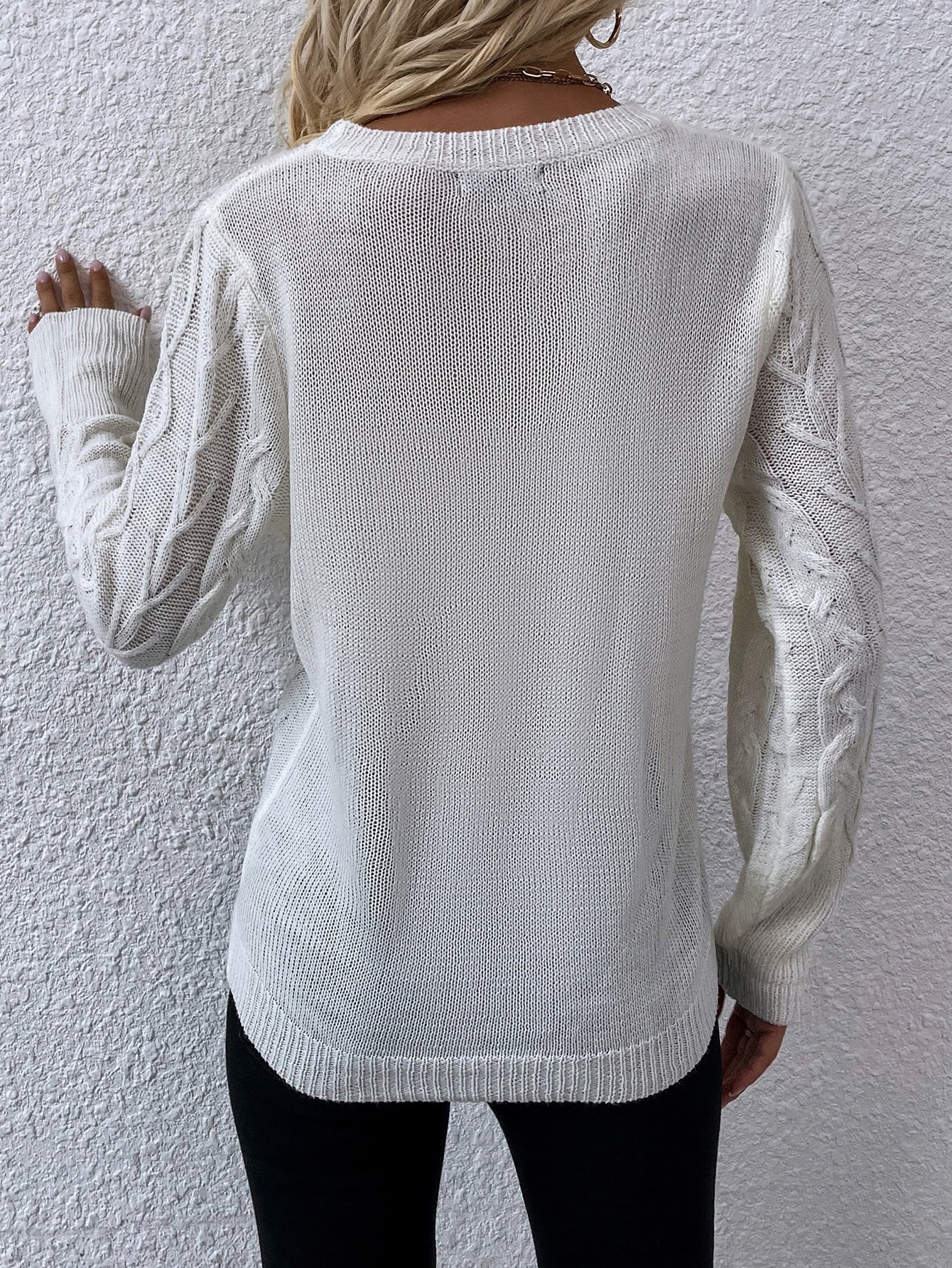 Solid Cable Knit Sweater