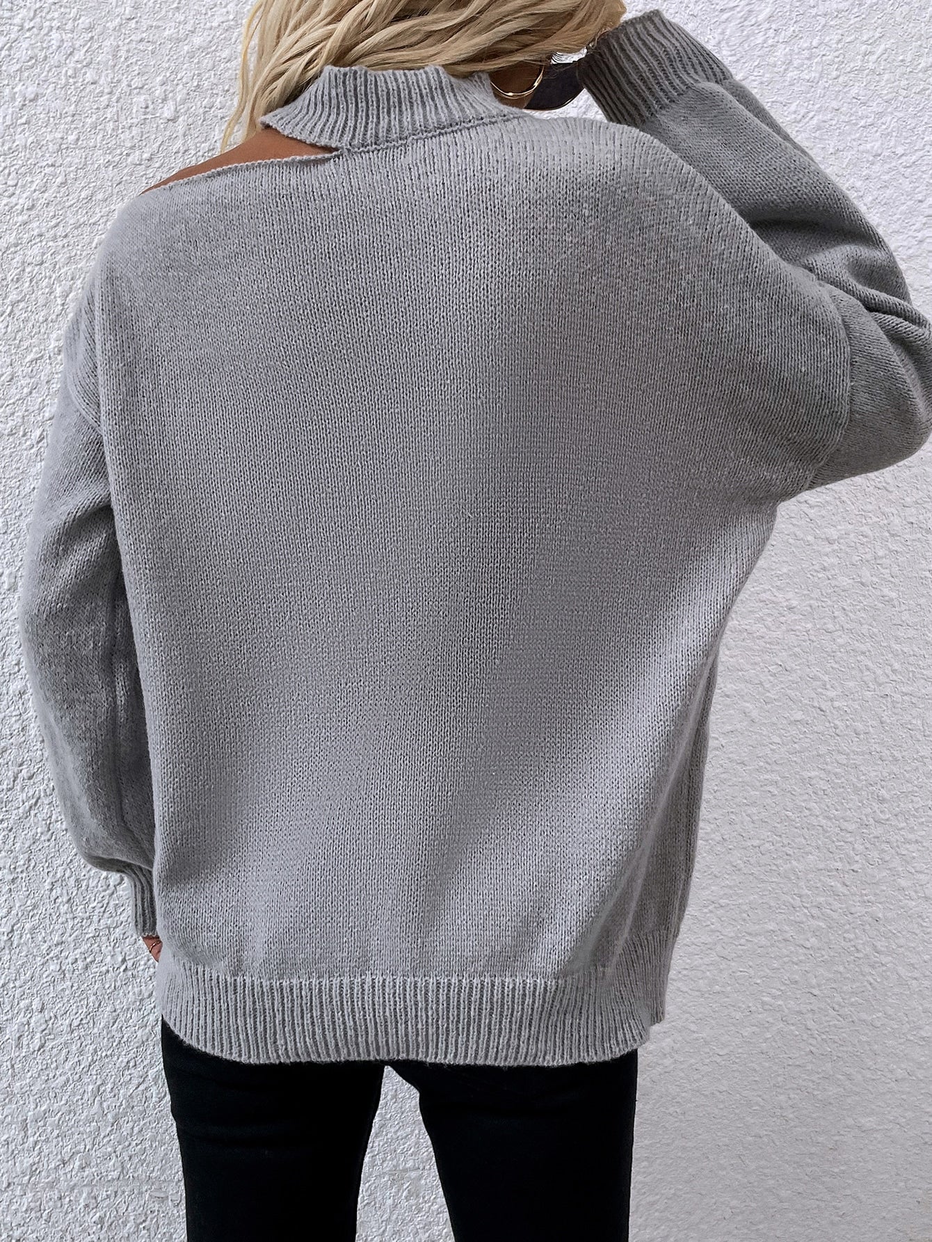 Asymmetrical Neck Drop Shoulder Sweater