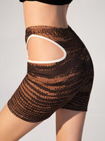 Allover Print Contrast Binding Cut Out Biker Shorts