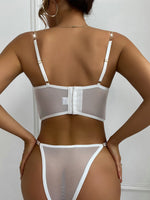 Floral Embroidery Chain Strap Lingerie Set With 1pc Leg Ring
