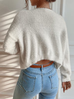 Pearls Beaded Drop Shoulder Fluffy Knit Cardigan