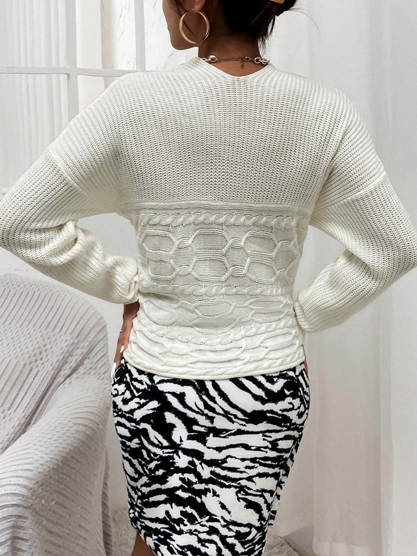 Crossover Cable Knit Off The Shoulder Sweater