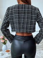 Plaid Pattern Crop Tweed Jacket