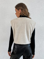 Open Front Crop Teddy Vest Jacket