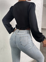 Guipure Lace Appliques Peplum Crop Blouse