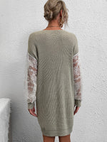 Lace Panel Drop Shoulder Sweater Dress Without Belt