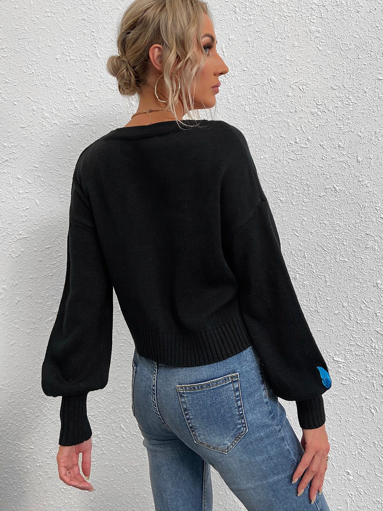 Butterfly Embroidery Drop Shoulder Cardigan
