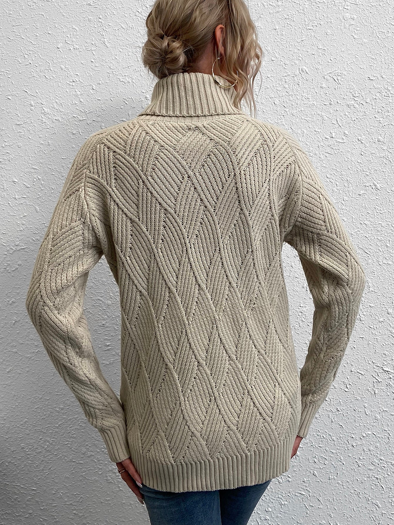 Solid Turtleneck Raglan Sleeve Sweater