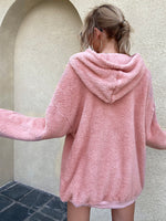 Drop Shoulder Kangaroo Pocket Flannel Hoodie Dress
