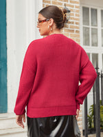 Plus Letter Pattern Drop Shoulder Sweater