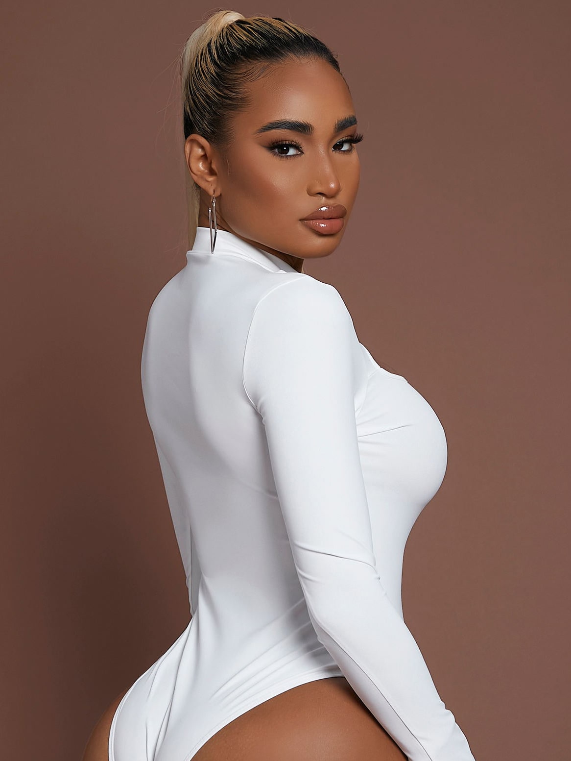 Solid Cut Out Mock Neck Bodysuit
