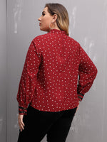 Plus Confetti Heart Print Frilled Fake Button Blouse