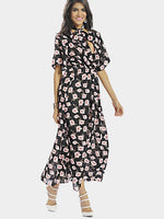 Wholesale Lace-Up Floral Print Maxi Dresses
