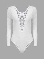 Wholesale White V-Neck Long Sleeve Lace One-Pieces Swimsuits