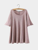 Wholesale Round Neck Half Sleeve Slit Hem Pink T-Shirts