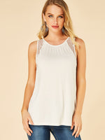 Wholesale Round Neck Plain Lace Cut Out Self-Tie Sleeveless White Tank Top
