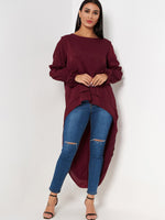 Wholesale Round Neck Plain Tiered Long Sleeve Burgundy T-Shirts