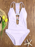 Wholesale White Deep V Neck Backless One-Pieces