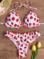 Wholesale Red V-Neck Sleeveless Printed Bikinis