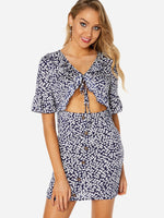 Wholesale V-Neck Half Sleeve Floral Print Zip Back Dresses