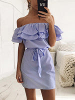 OEM Ladies Blue Off The Shoulder Dresses