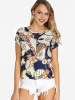 Wholesale Round Neck Printed Short Sleeve Beige T-Shirts