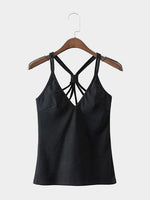 Wholesale Plunging Neck Ribbed Strappy Sleeveless Black Camis