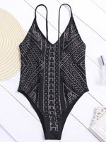 Wholesale Black V-Neck Sleeveless Geometrical One-Pieces