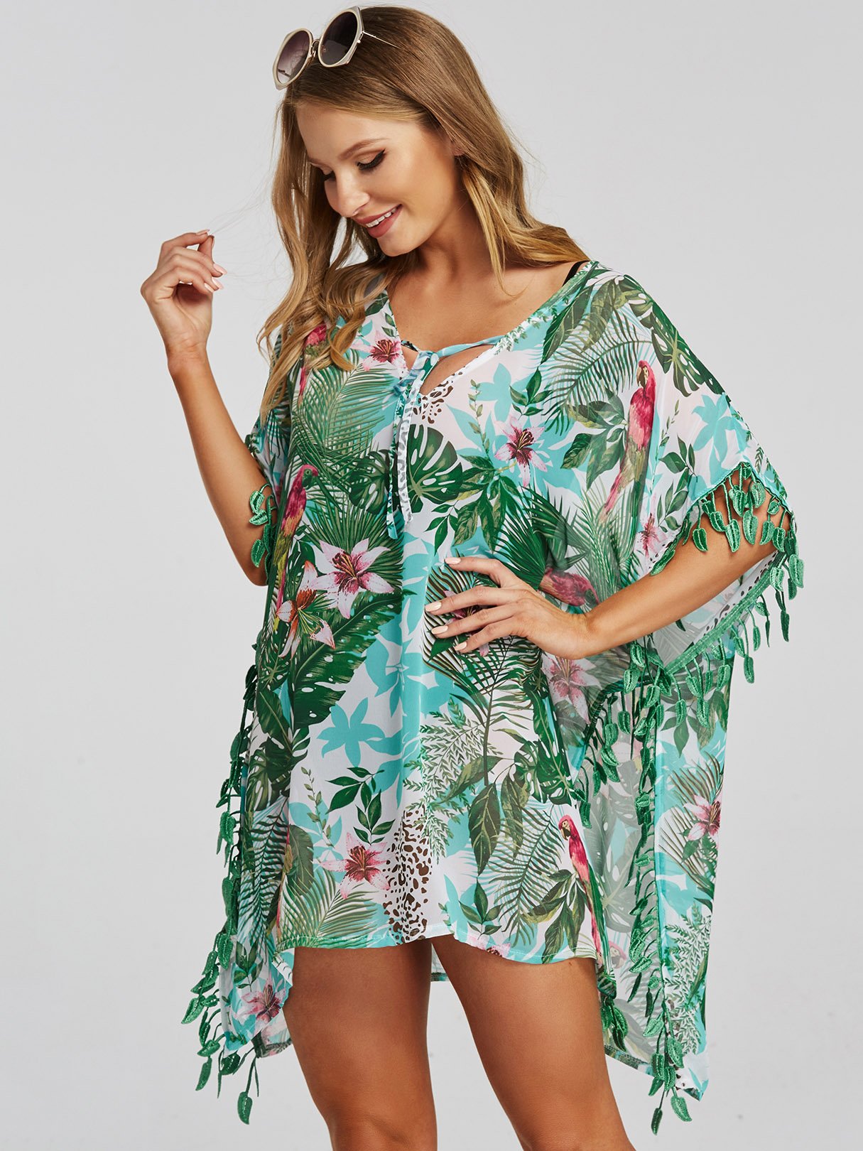NEW FEELING Womens Green Cover-Ups