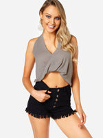 Wholesale Deep V Neck Plain Crossed Front Backless Sleeveless Camis