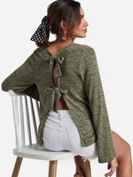Wholesale Round Neck Backless Lace-Up Green Top