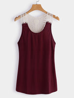 Wholesale Round Neck Stripe Lace Sleeveless Burgundy Camis