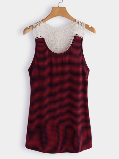 Wholesale Round Neck Stripe Lace Sleeveless Burgundy Camis
