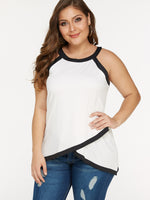 Wholesale Scoop Neck Plain Sleeveless Irregular Hem White Plus Size Tops